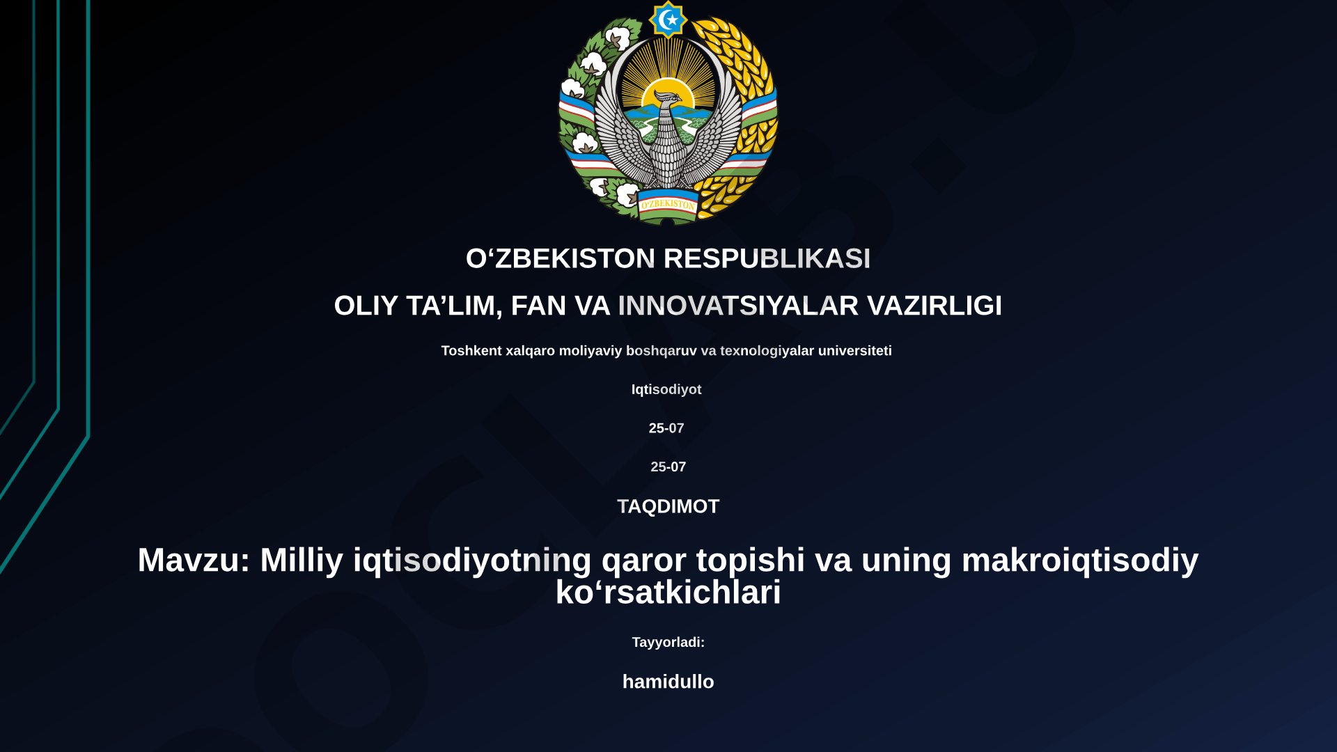 Milliy iqtisodiyotning qaror topishi va uning makroiqtisodiy koʻrsatkichlari