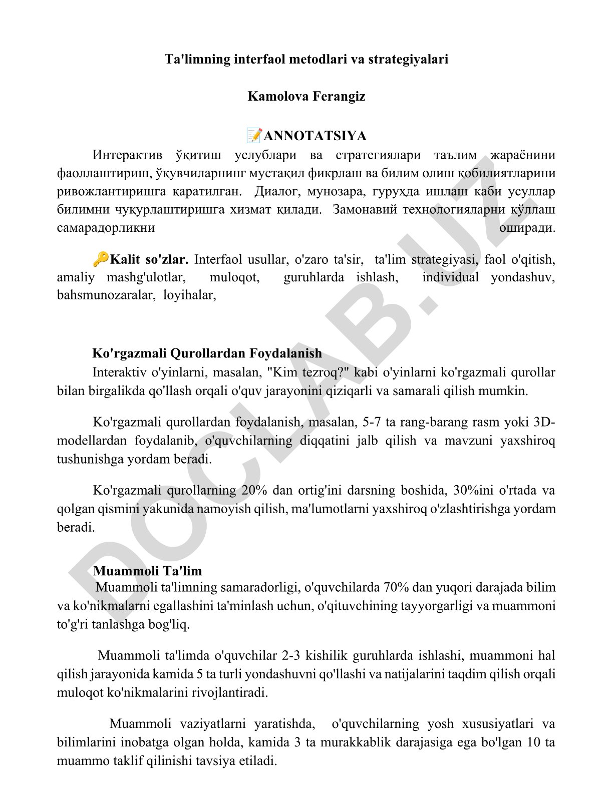 Ta'limning interfaol metodlari va strategiyalari