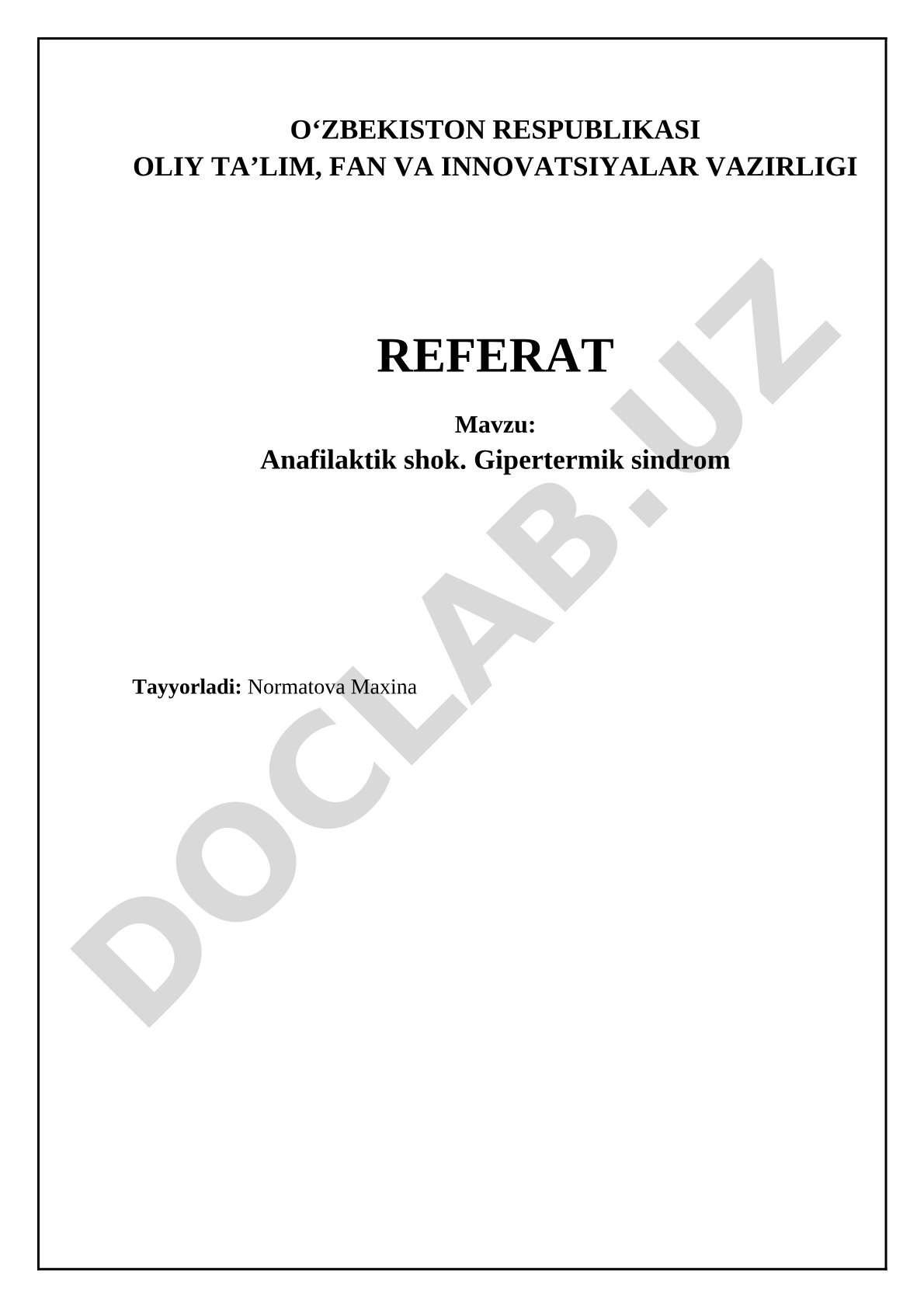 Anafilaktik shok. Gipertermik sindrom
