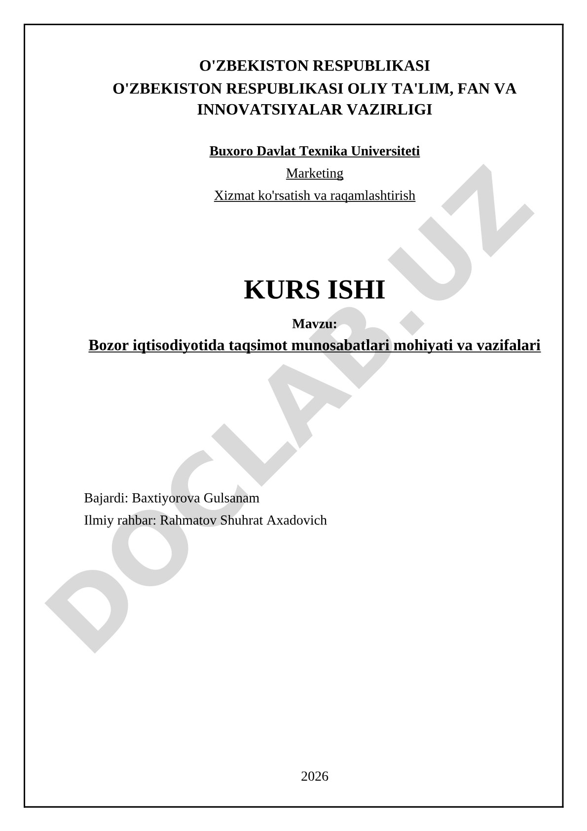 Bozor iqtisodiyotida taqsimot munosabatlari mohiyati va vazifalari