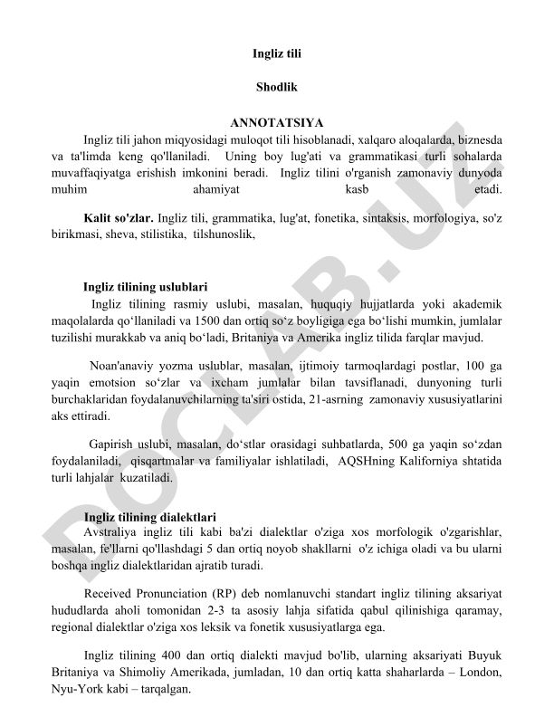 Ingliz tilining uslublari va grammatik xususiyatlari