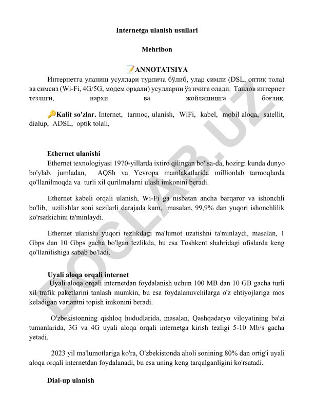 Internetga ulanish usullari