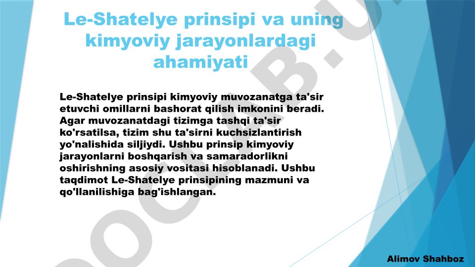 Le-Shatelye prinsipi va uning kimyoviy jarayonlardagi ahamiyati