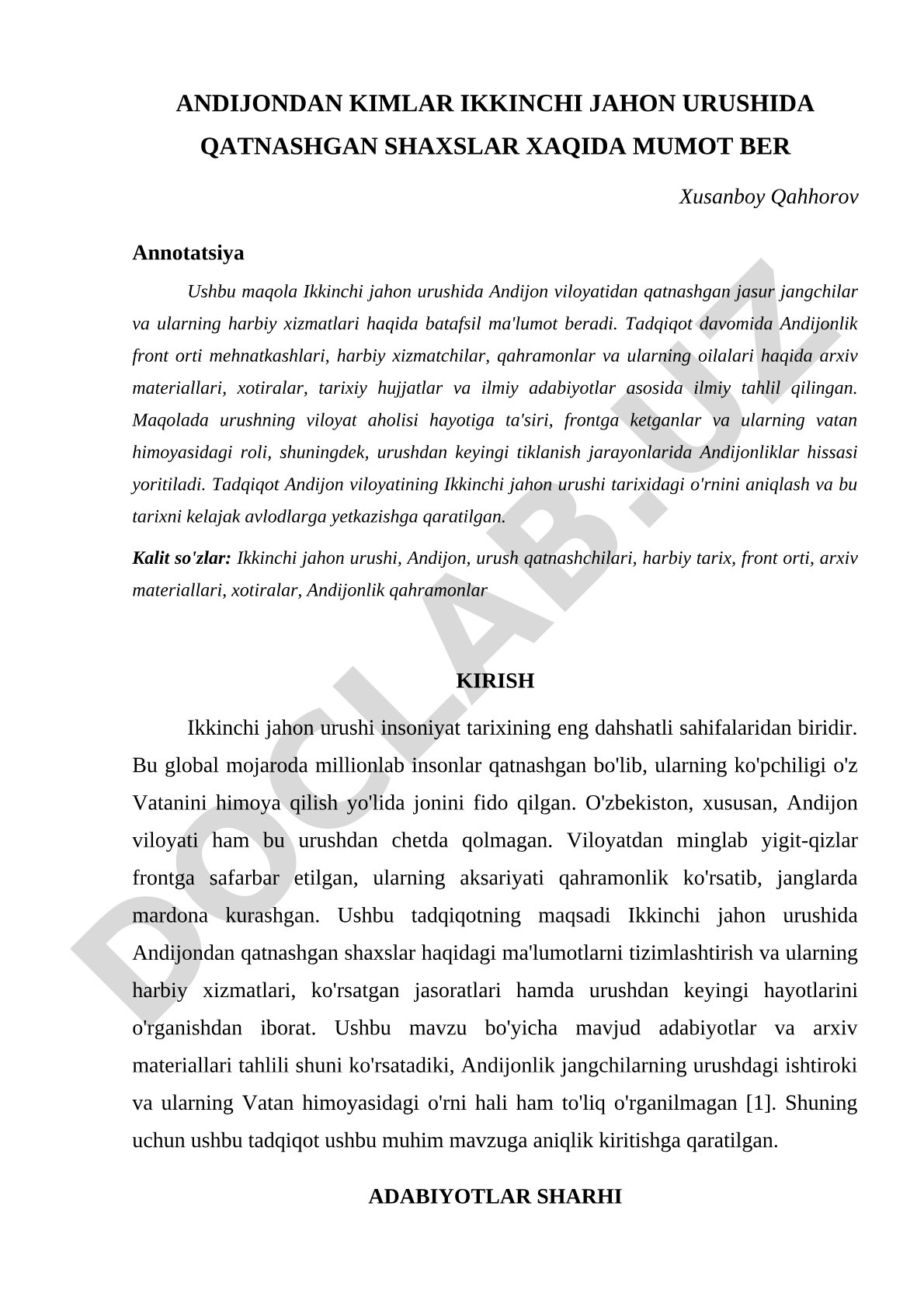 Andijondan Ikkinchi jahon urushida qatnashgan shaxslar