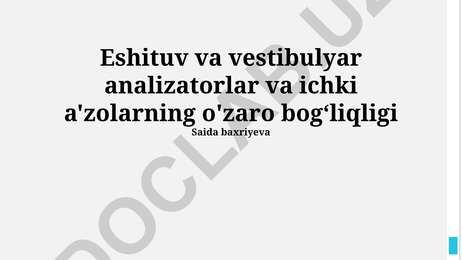Eshituv va vestibulyar analizatorlar va ichki a'zolarning o'zaro bog‘liqligi