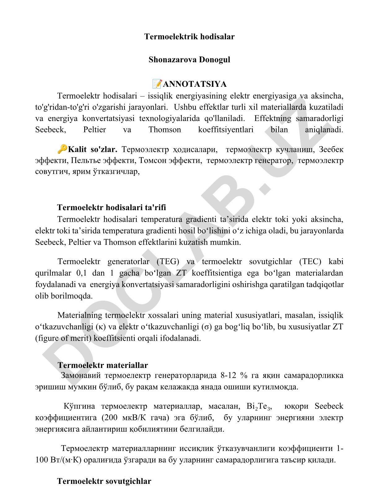 Termoelektrik hodisalar