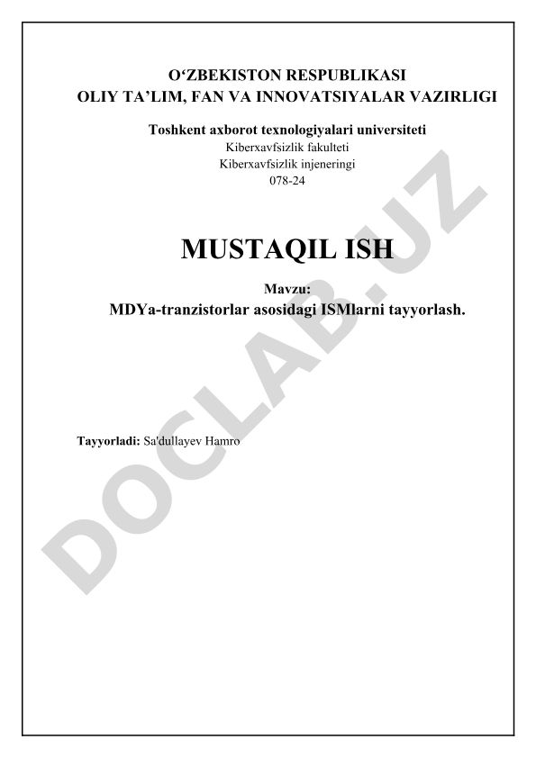 MDM-tranzistorlar asosidagi ISMlarni tayyorlash