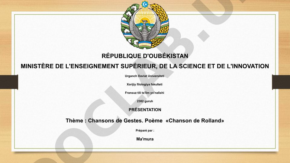 Chansons de Gestes. Poème «Chanson de Rolland»
