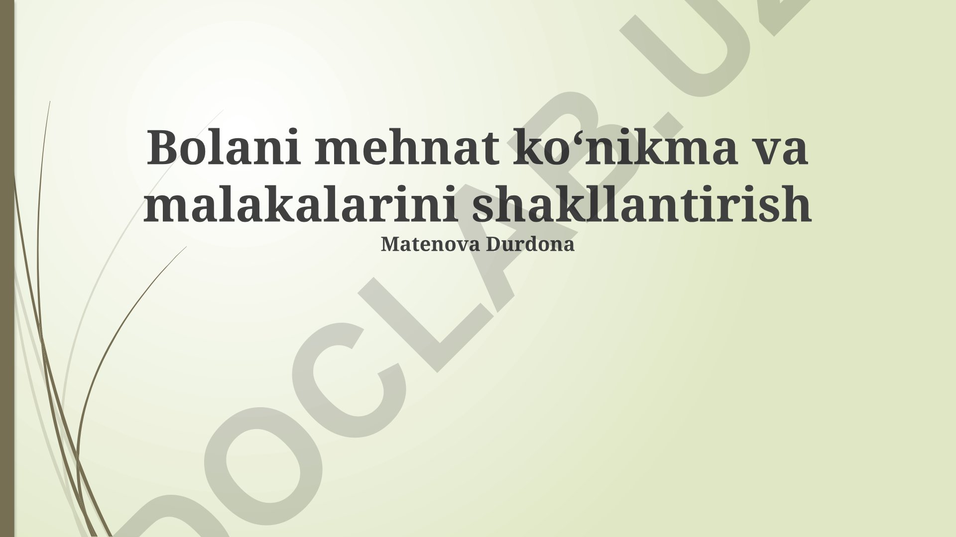 Bolani mehnat koʻnikma va malakalarini shakllantirish