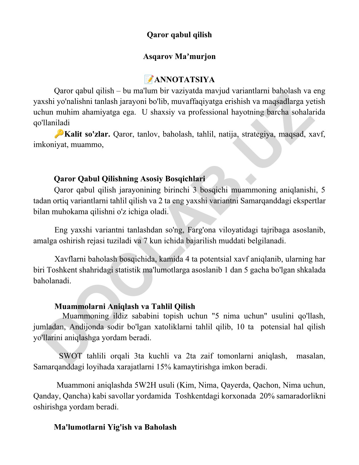 Qaror qabul qilish jarayoni va uning bosqichlari