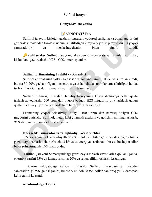 Sulfinol jarayoni