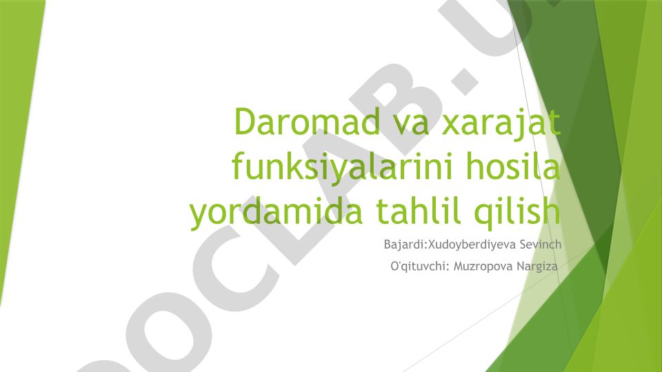 Daromad va xarajat funksiyalarini hosila yordamida tahlil qilish