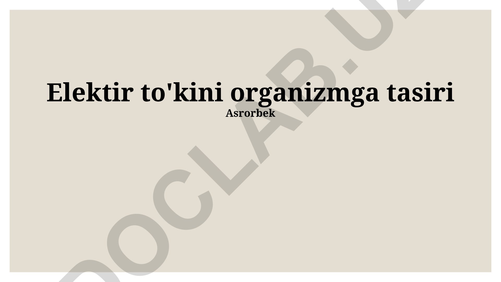 Elektr to'kini organizmga tasiri