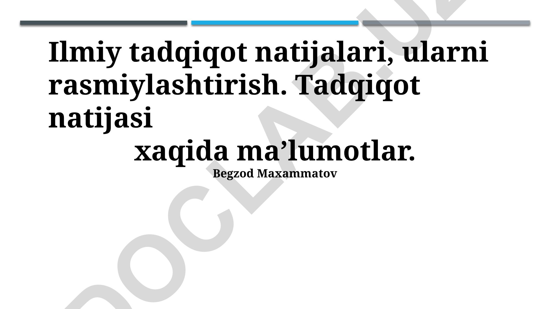 Ilmiy tadqiqot natijalarini rasmiylashtirish va tahlil qilish