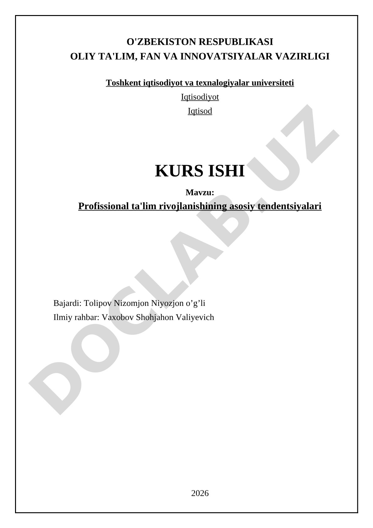 Profissional ta'lim rivojlanishining asosiy tendentsiyalari