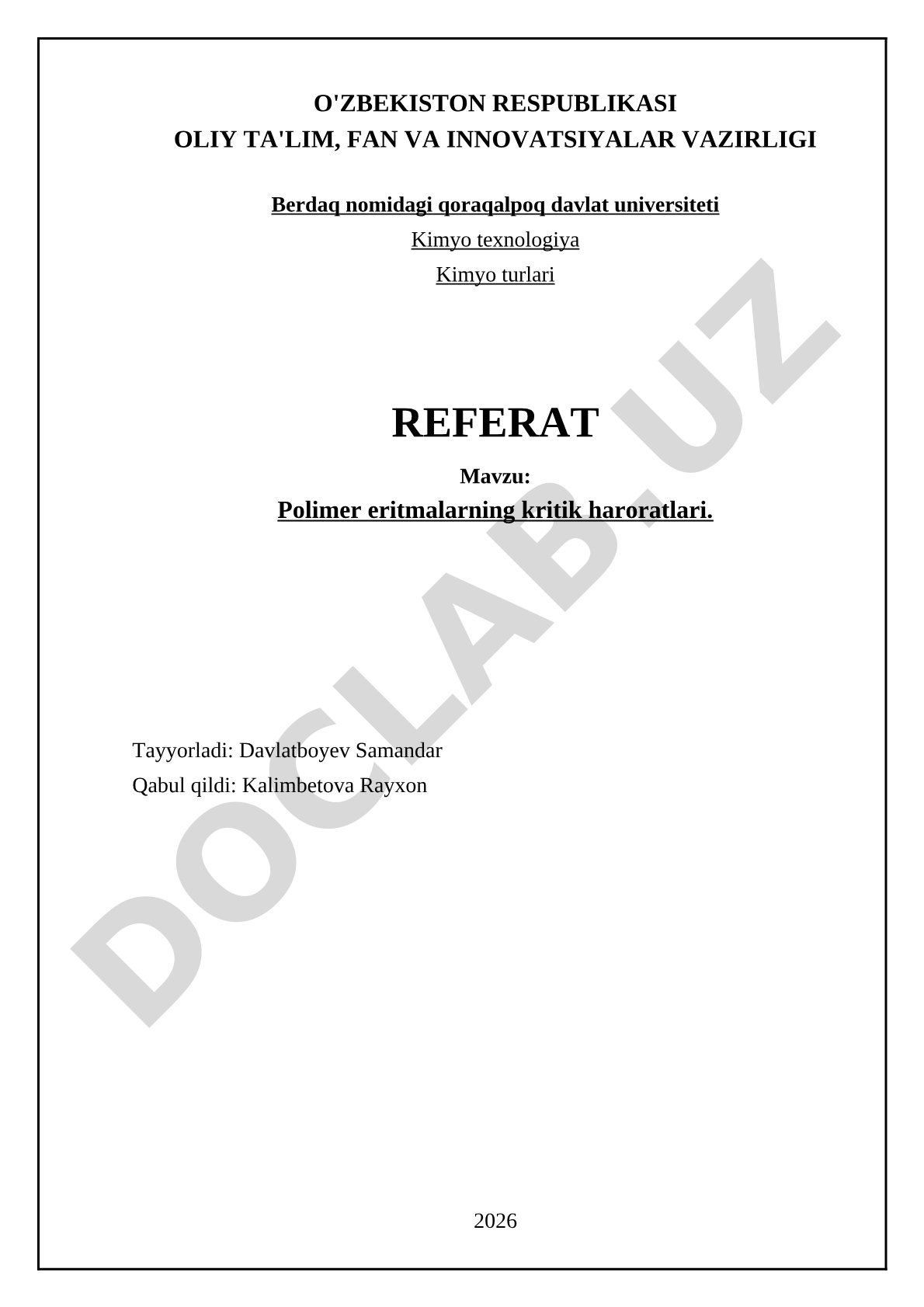 Polimer eritmalarning kritik haroratlari