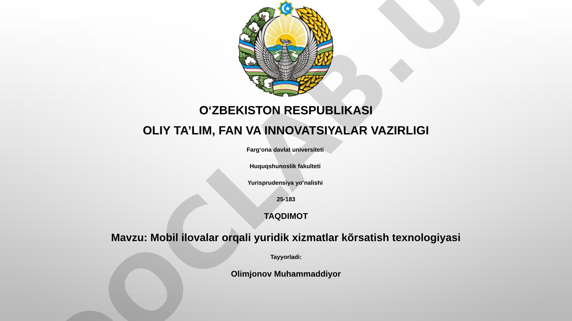 Mobil ilovalar orqali yuridik xizmatlar ko'rsatish texnologiyasi