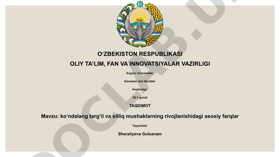 Ko'ndalang targ'il va silliq mushaklarning rivojlanishidagi asosiy farqlar