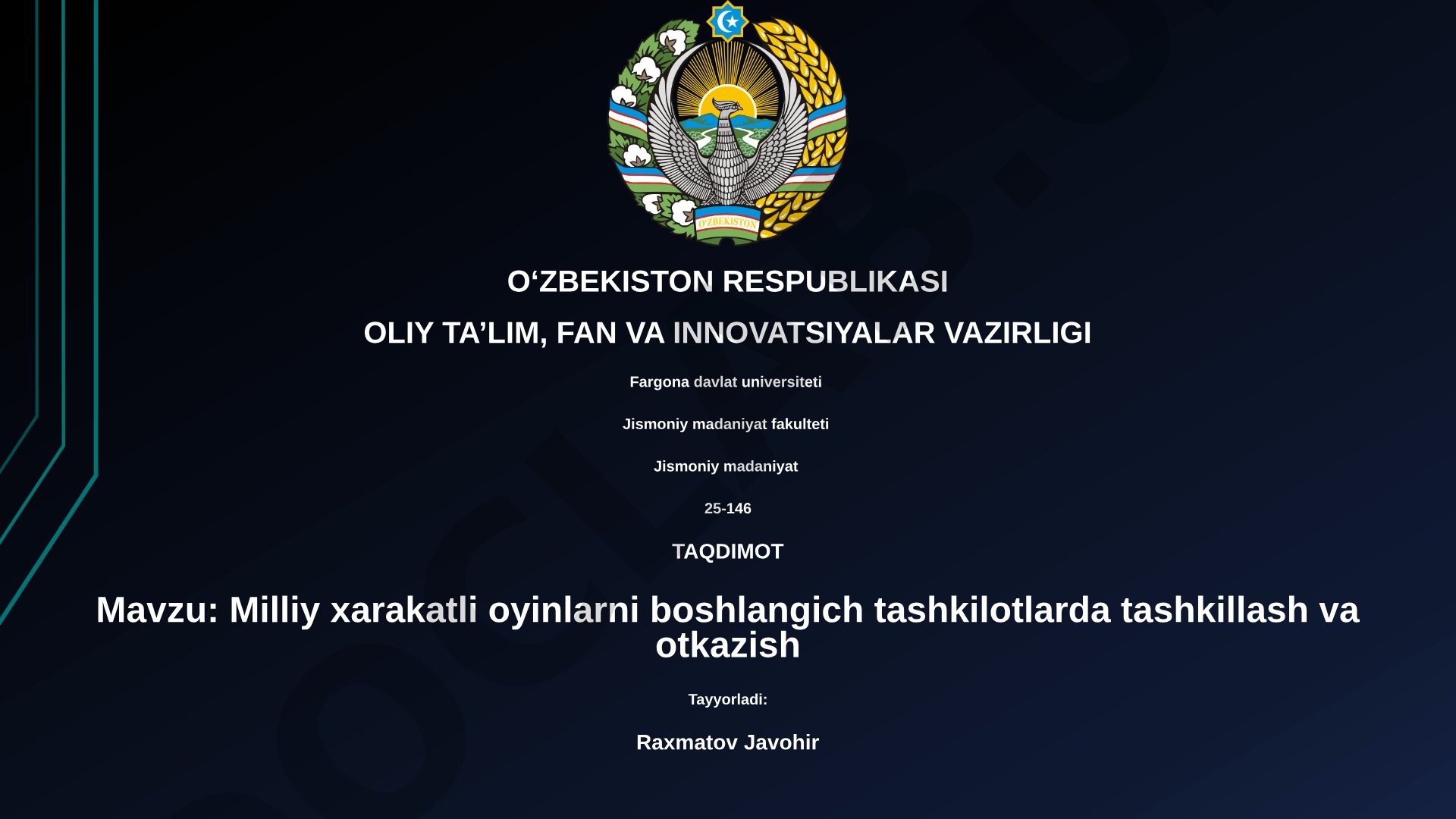 Milliy xarakatli oyinlarni boshlangich tashkilotlarda tashkillash va otkazish