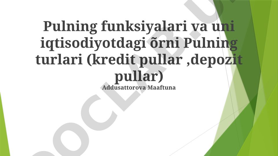 Pulning funksiyalari va iqtisodiyotdagi o'rni