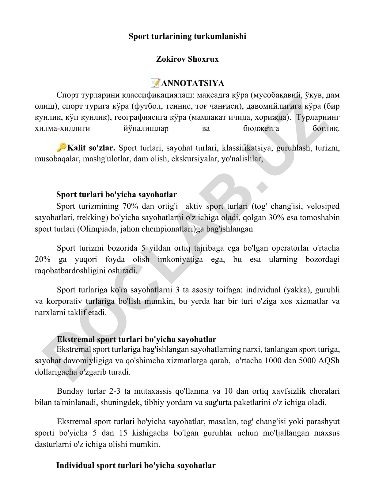 Sport turlarining turkumlanishi