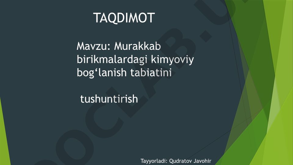 Murakkab birikmalardagi kimyoviy bog‘lanish tabiatini tushuntirish