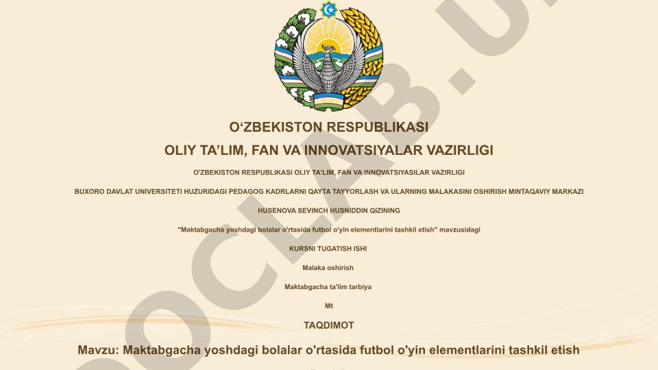 Maktabgacha yoshdagi bolalar o'rtasida futbol o'yin elementlarini tashkil etish