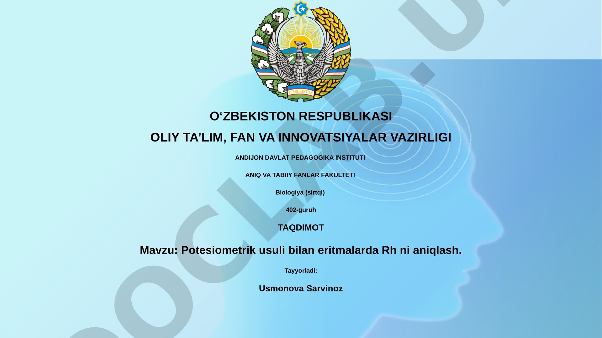 Potesiometrik usuli bilan eritmalarda Rh ni aniqlash