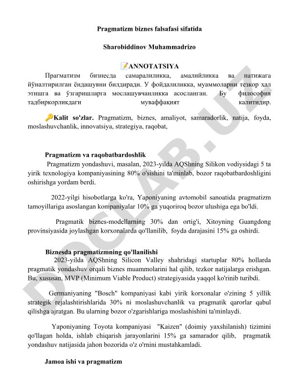 Pragmatizm biznes falsafasi sifatida