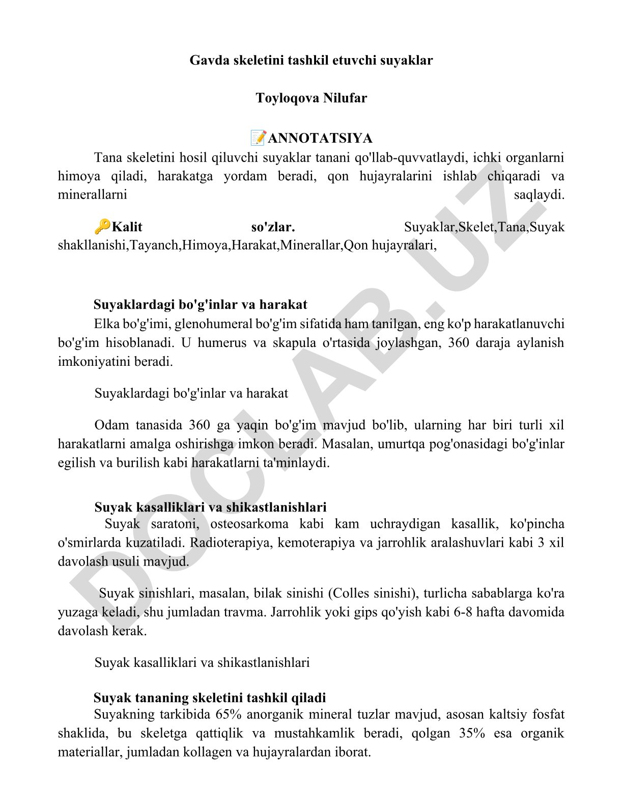Gavda skeletini tashkil etuvchi suyaklar