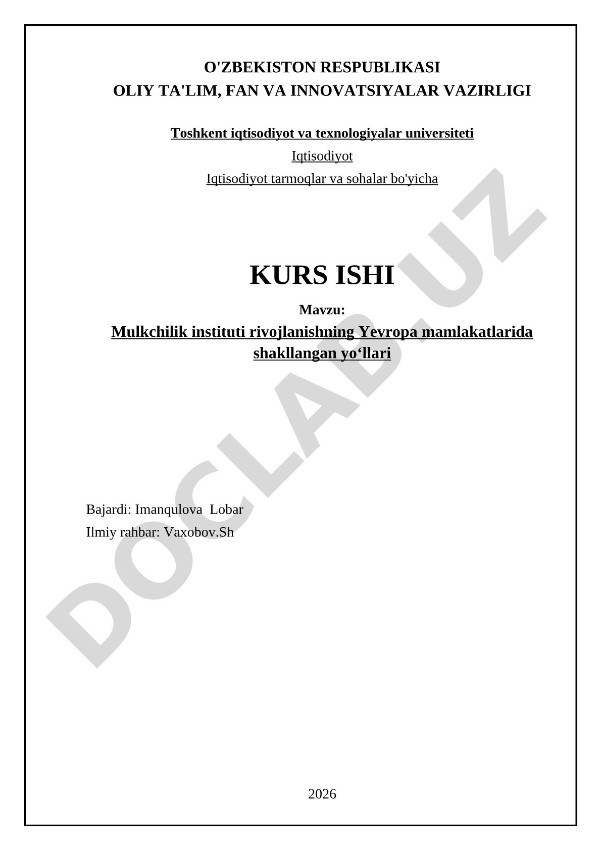 Mulkchilik instituti rivojlanishining Yevropa mamlakatlarida shakllangan yoʻllari
