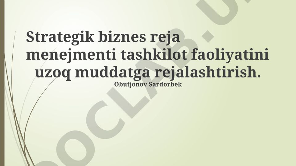 Strategik biznes reja menejmenti va rejalashtirish