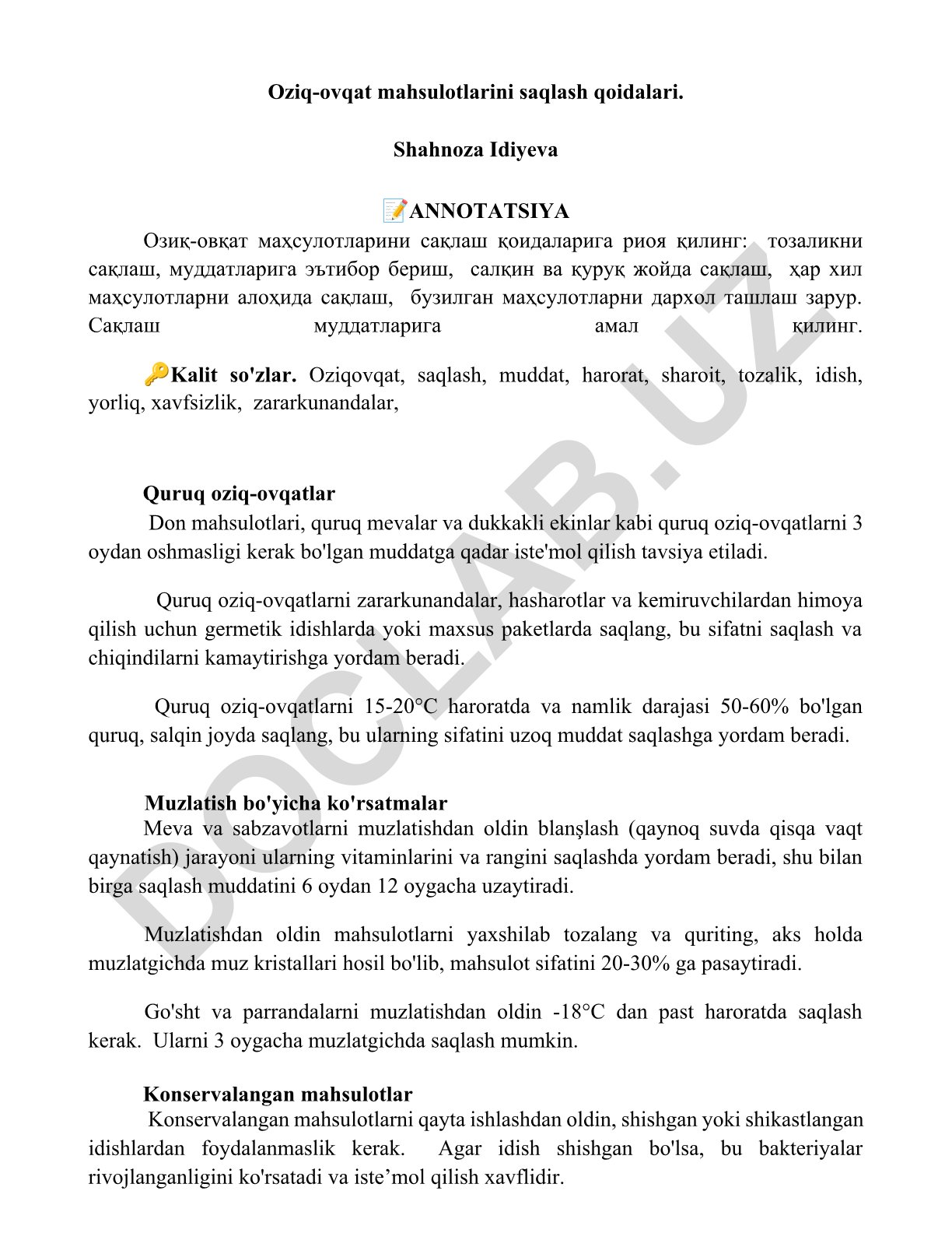 Oziq-ovqat mahsulotlarini saqlash qoidalari