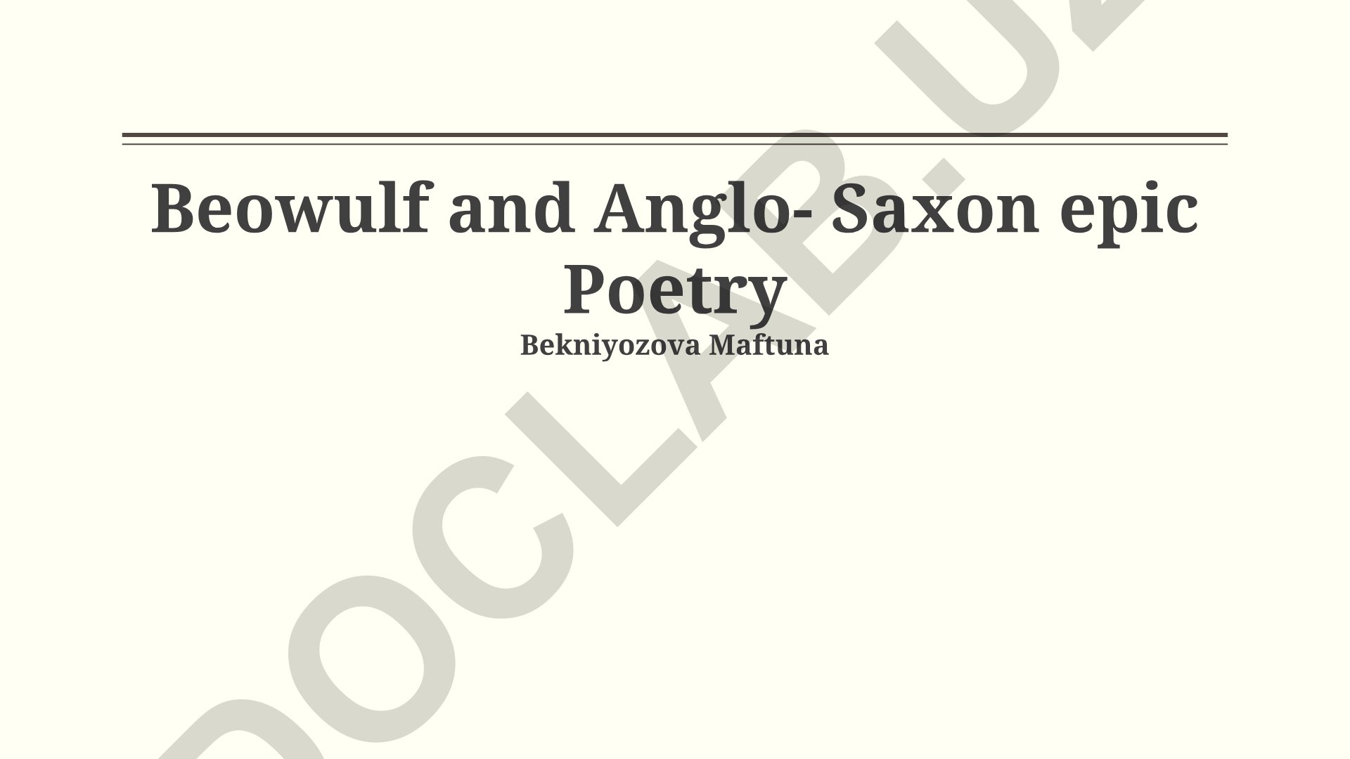 Beowulf and Anglo-Saxon Epic Poetry