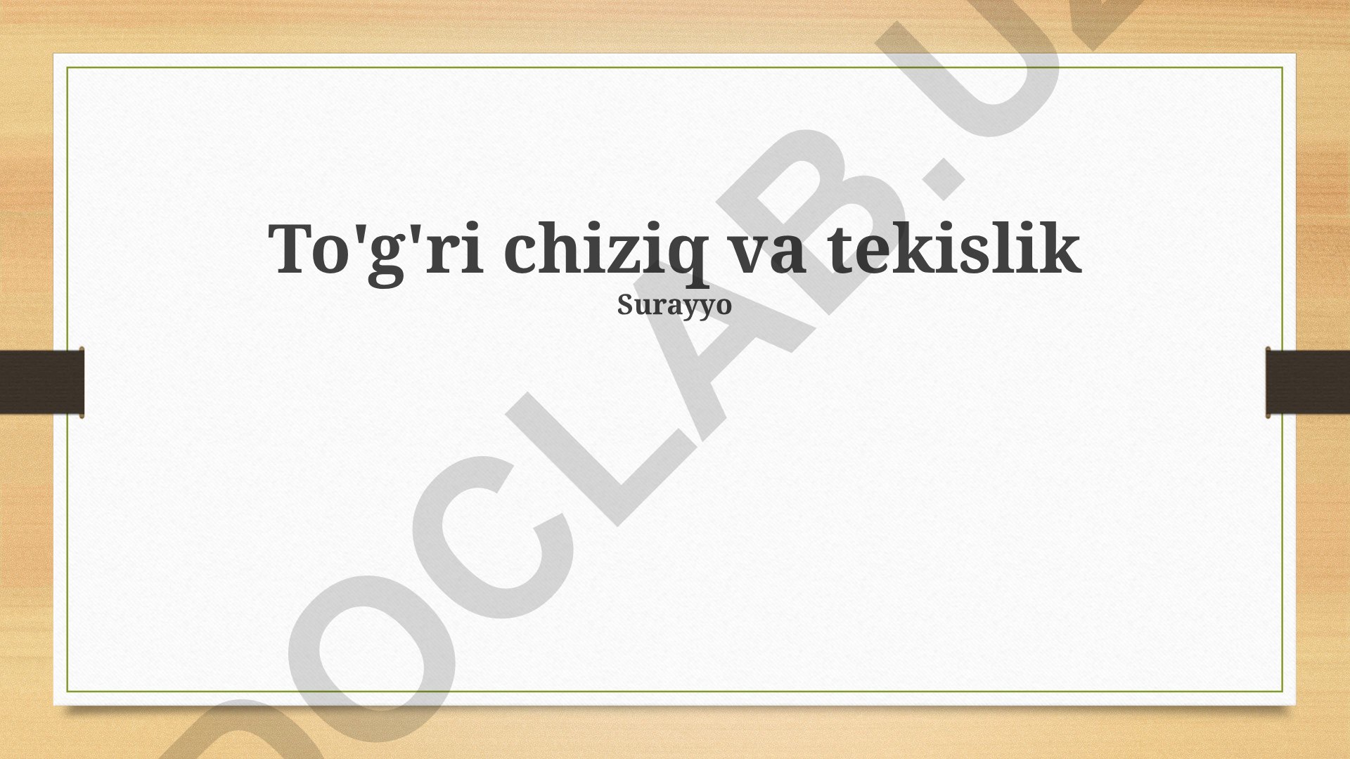 To'g'ri chiziq va tekislikning asosiy tushunchalari va tenglamalari