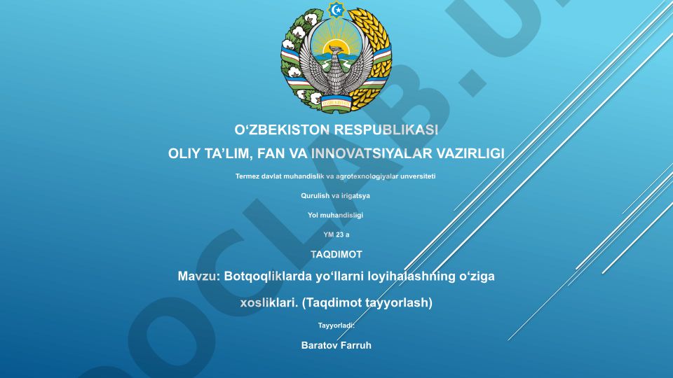 Botqoqliklarda yo‘llarni loyihalashning o‘ziga xosliklari