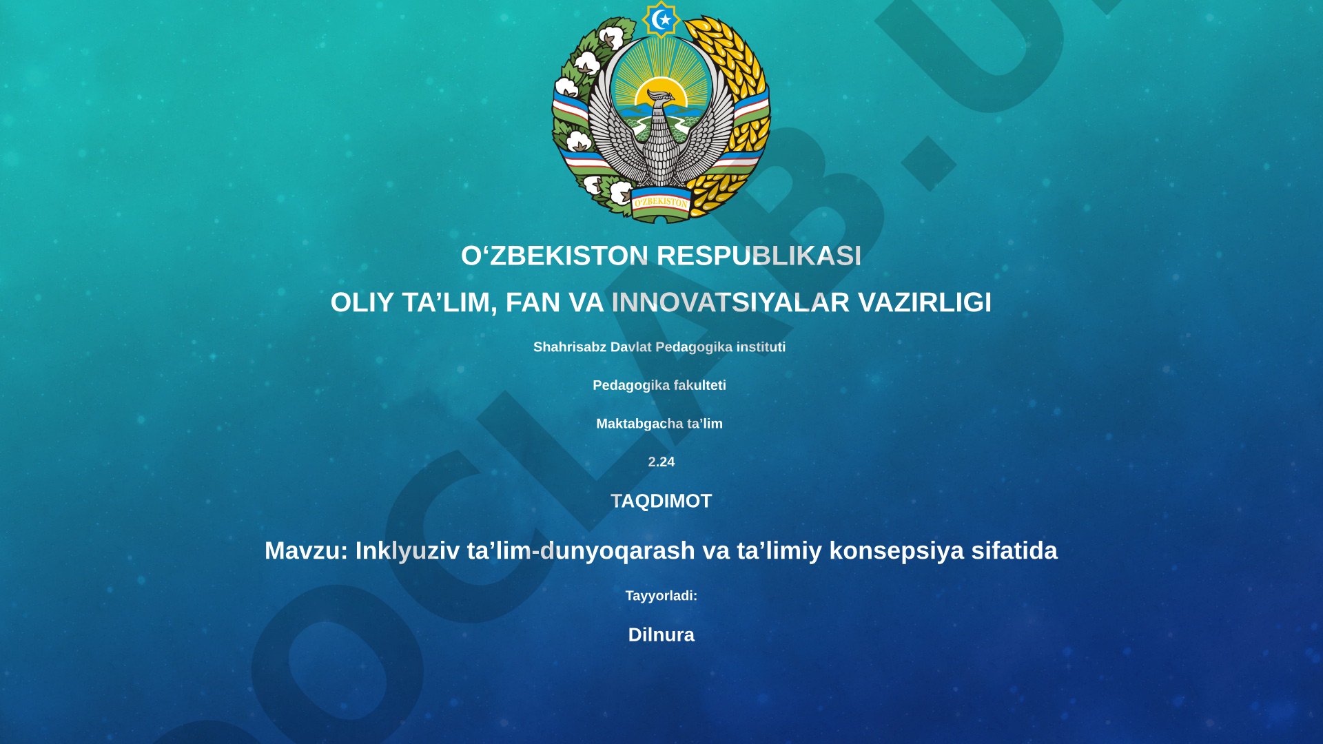 Inklyuziv ta'lim-dunyoqarash va ta'limiy konsepsiya sifatida