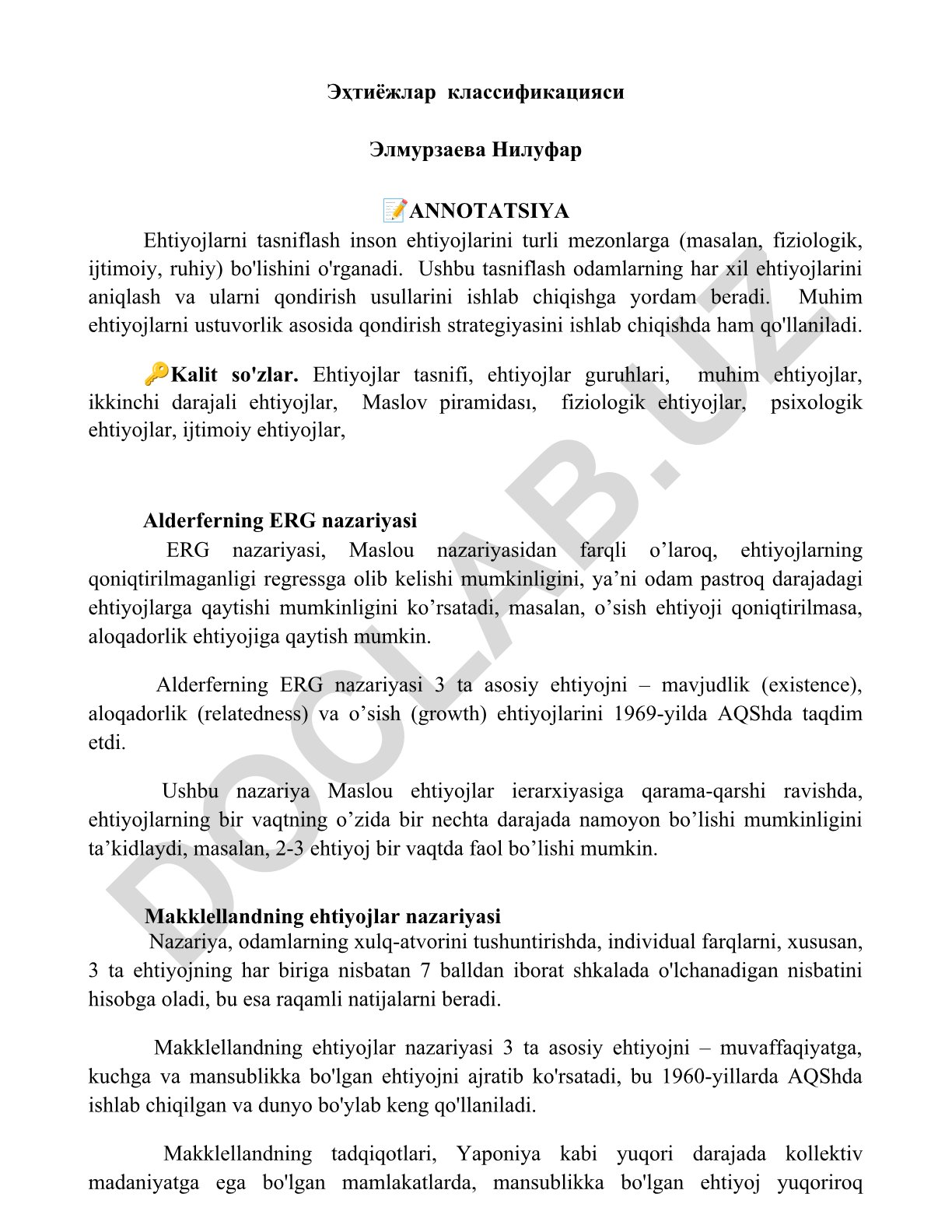Ehtiyojlarni tasniflash va nazariyalar