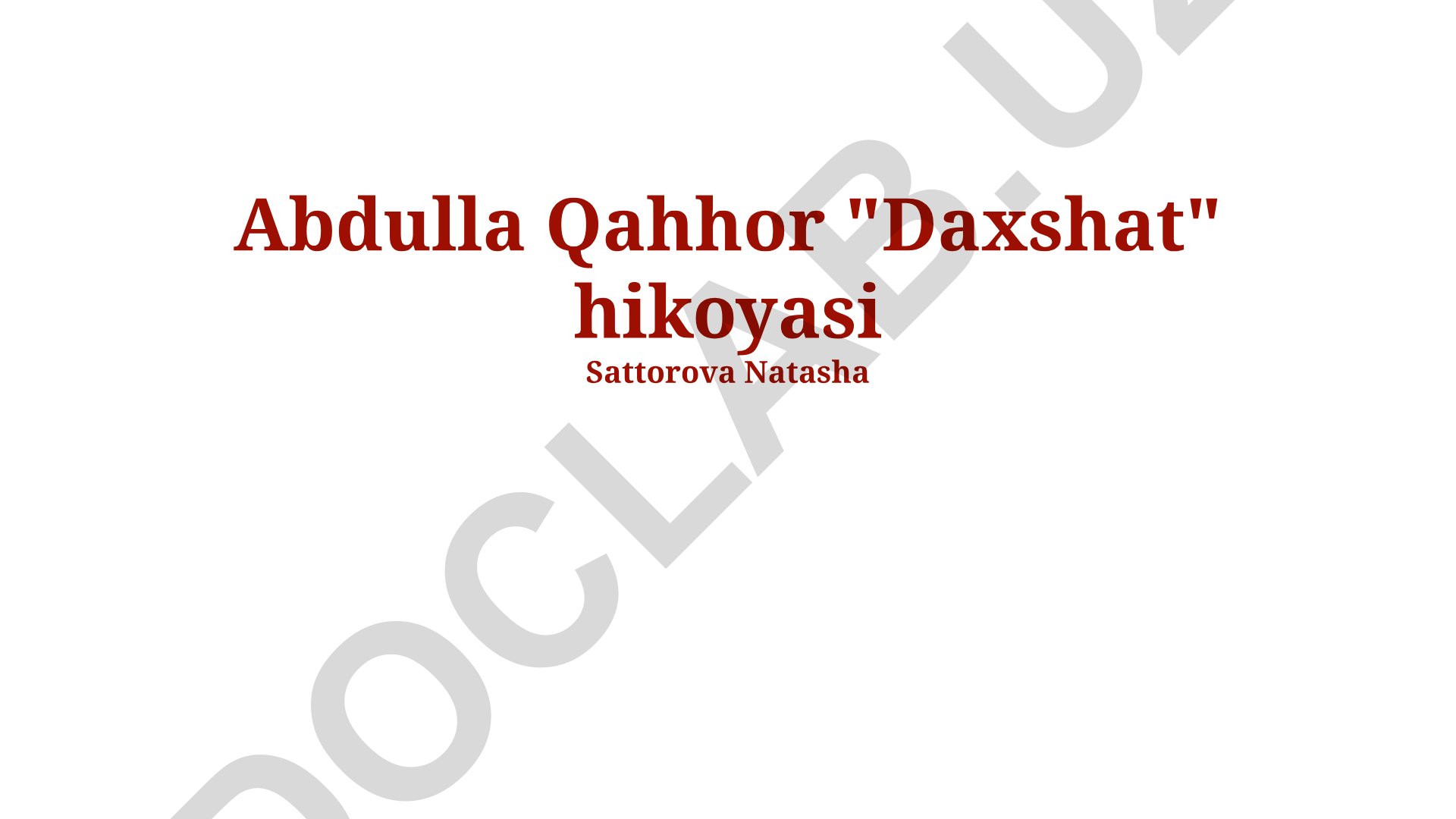 Abdulla Qahhorning 'Daxshat' hikoyasi tahlili