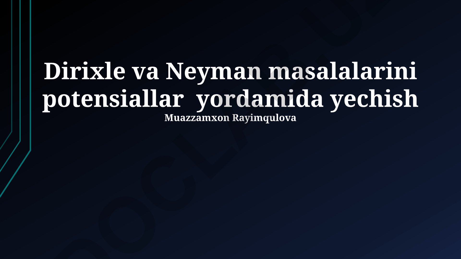 Dirixle va Neyman masalalarini potensiallar yordamida yechish