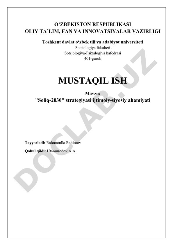 Soliq-2030 strategiyasining ijtimoiy-siyosiy ahamiyati