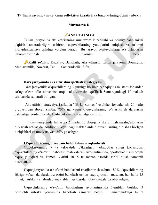 Ta'lim jarayonida muntazam refleksiya kuzatish va baholash