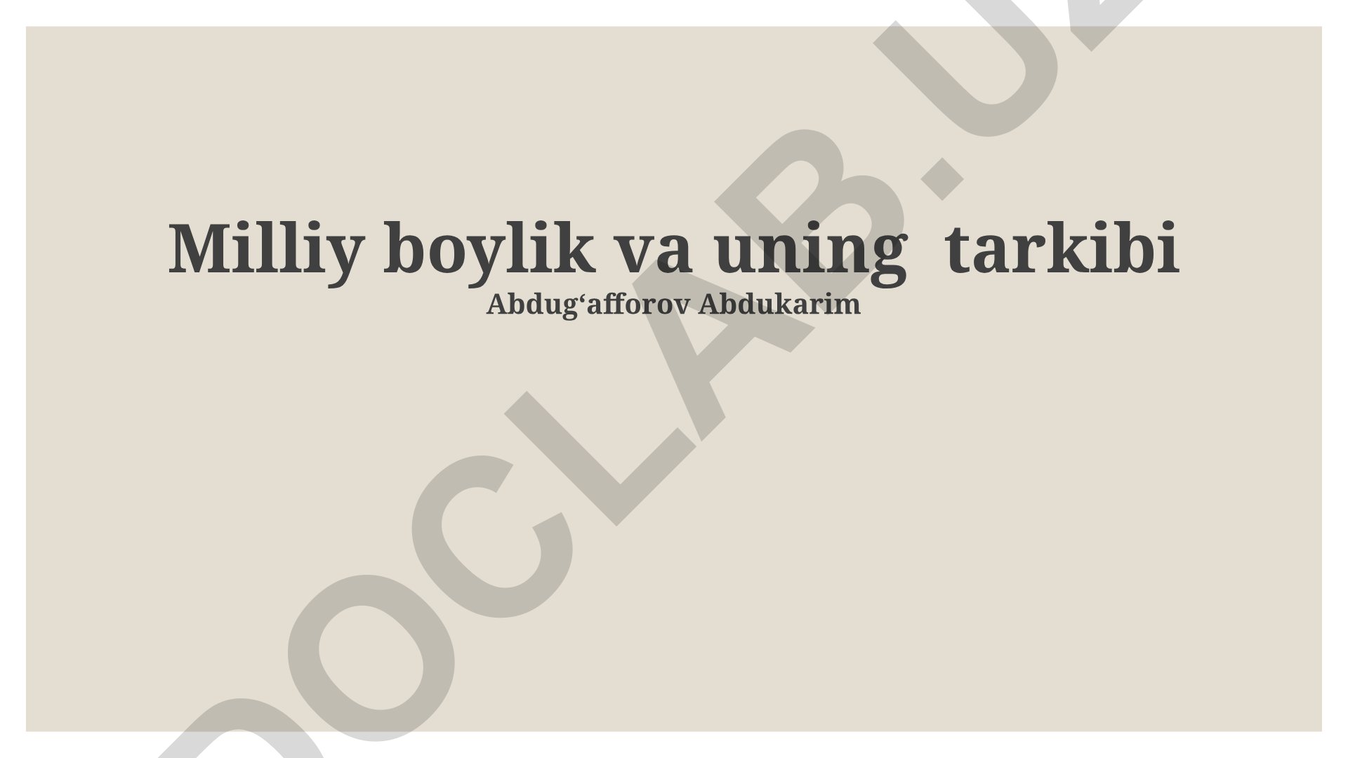 Milliy boylik va uning tarkibi