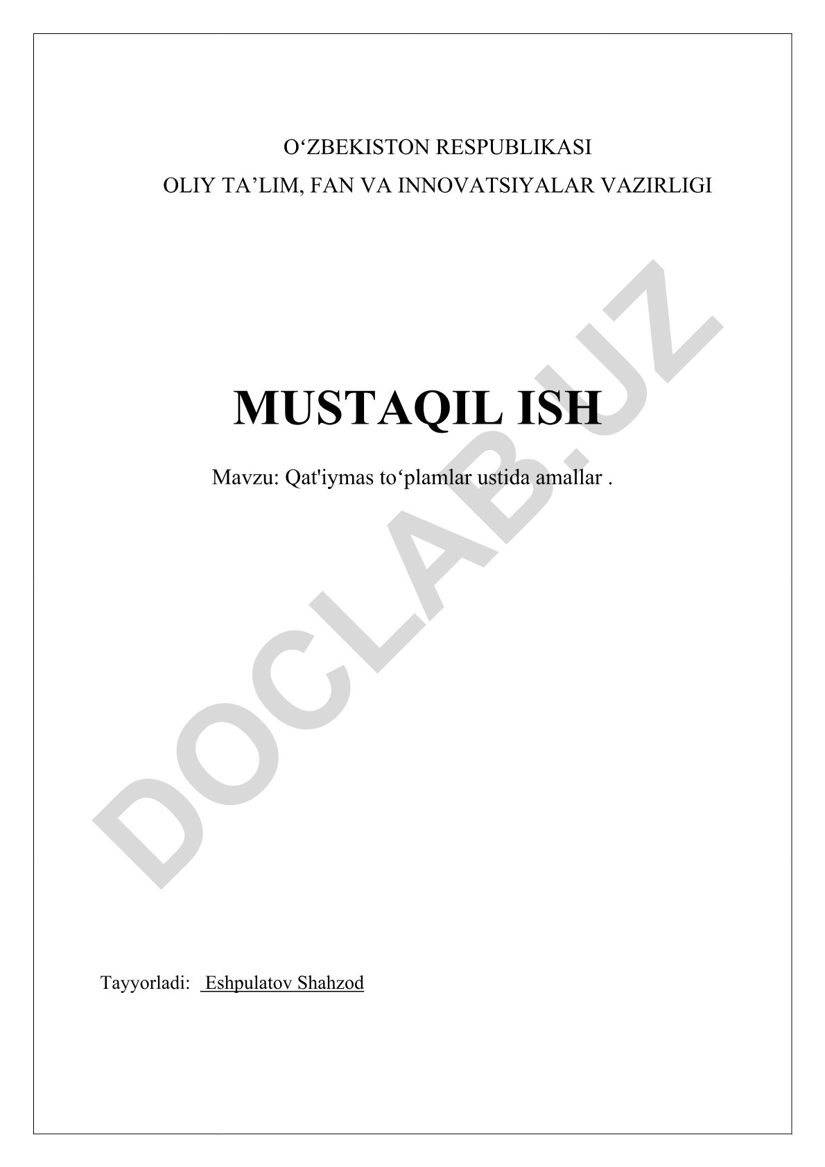 Qat'iymas toʻplamlar ustida amallar