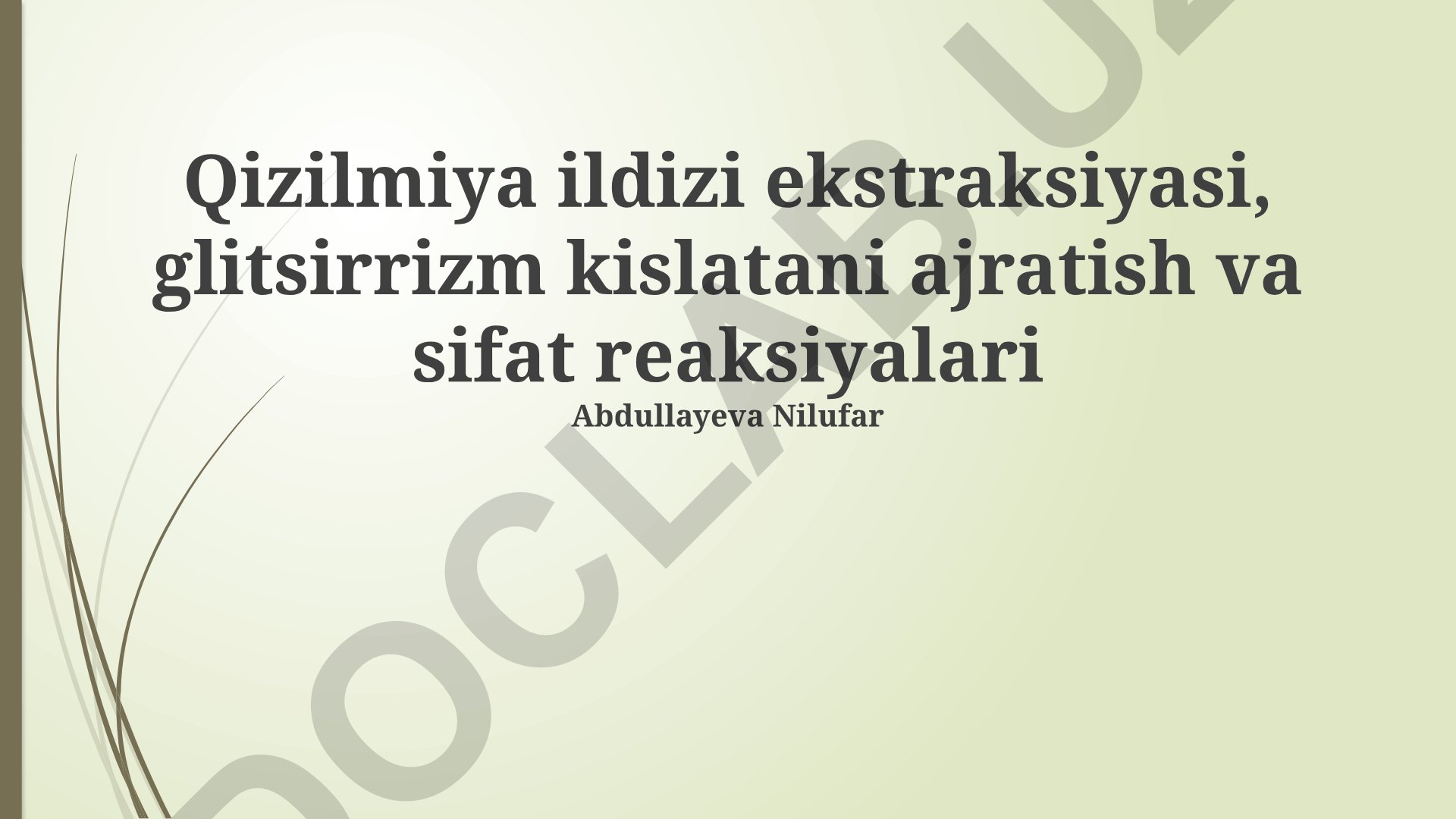 Qizilmiya ildizi ekstraksiyasi va glitsirrizin kislotasi ajratish