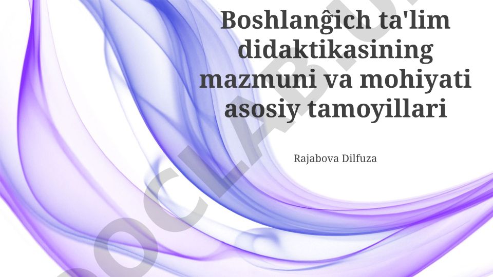 Boshlang'ich ta'lim didaktikasining mazmuni va mohiyati asosiy tamoyillari