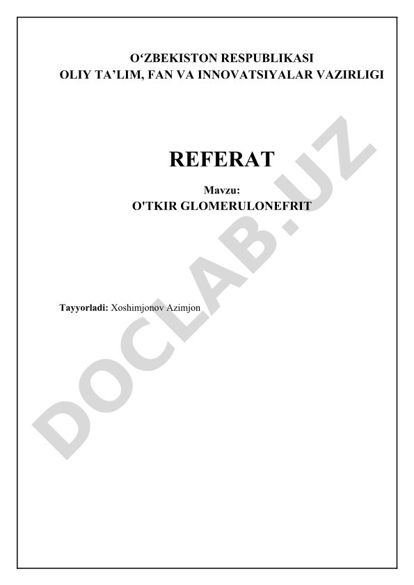 O'tkir glomerulonefrit