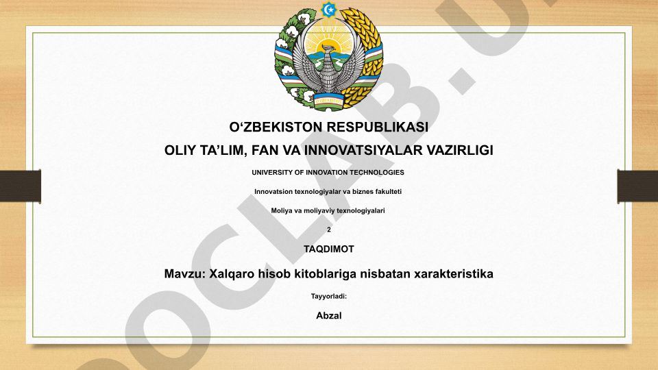 Xalqaro hisob kitoblariga nisbatan xarakteristika