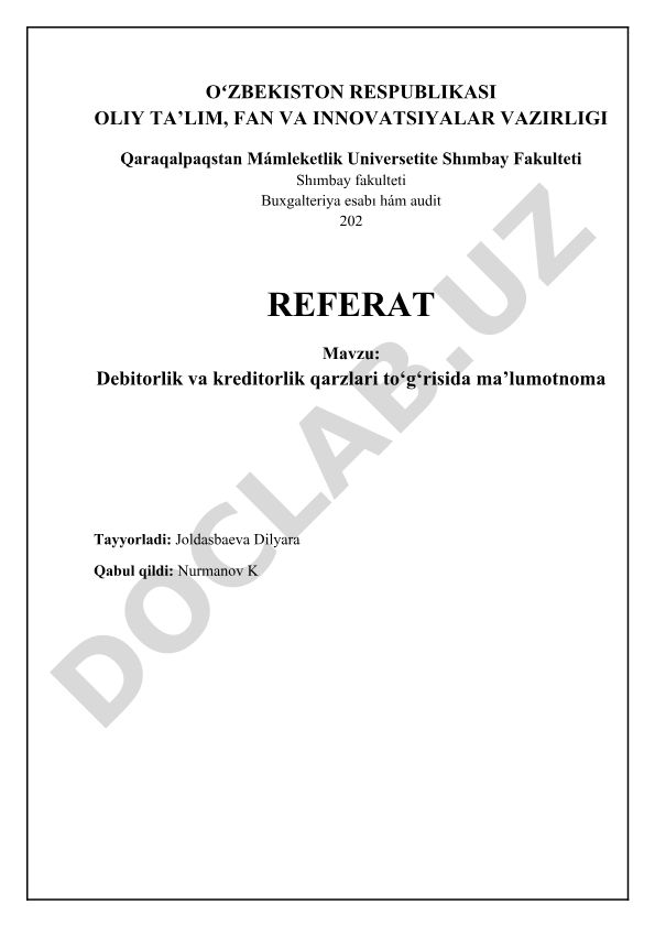 Debitorlik va kreditorlik qarzlari to‘g‘risida ma’lumotnoma