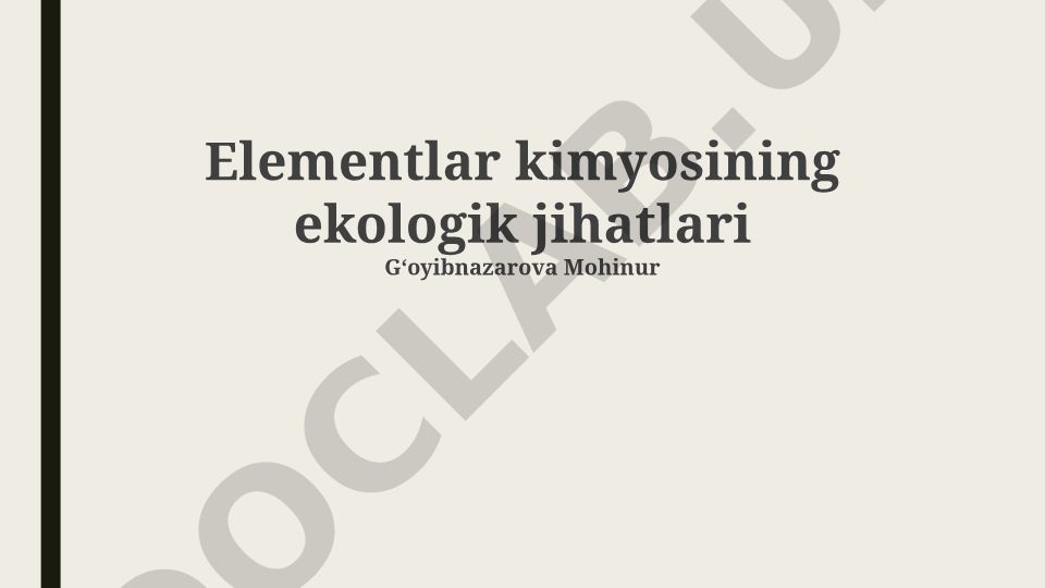 Elementlar kimyosining ekologik jihatlari